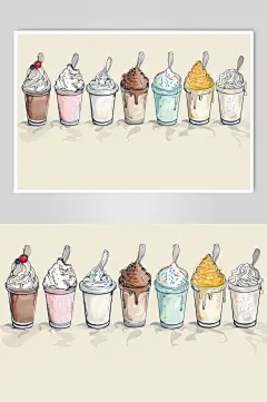 AI数字艺术手绘冰淇淋甜品插画