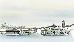 扁平风杭州苏州园林城市旅游海报展板