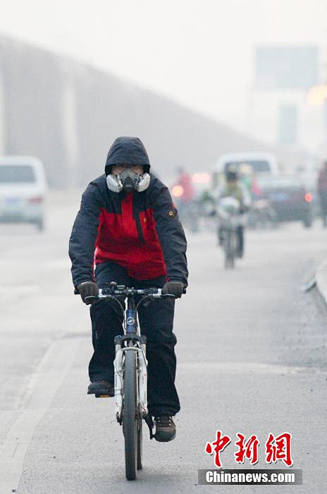 北京市民戴“防毒面罩”出行抗雾霾(组图)