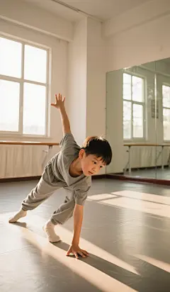 正在舞蹈室训练街舞的男孩