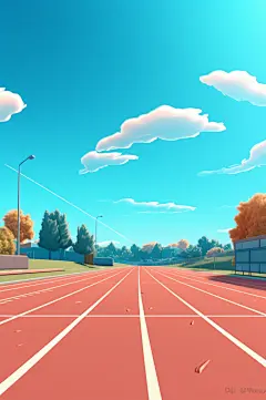 AI数字艺术扁平风校园球场操场插画-众图网
