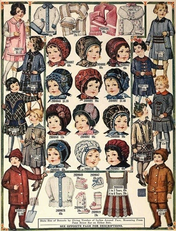 20世纪初的女孩服饰商品设计插图 ​​​...
