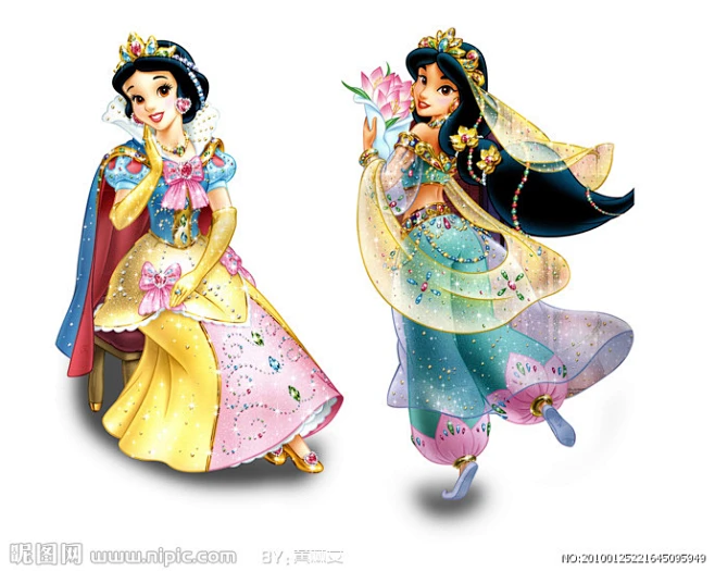 公主 迪士尼 白雪公主 阿拉丁茉莉公主 disney princess 花纹 外国美女-花瓣网