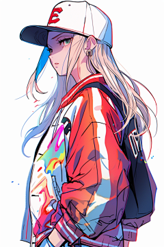棒球帽女孩图片插画