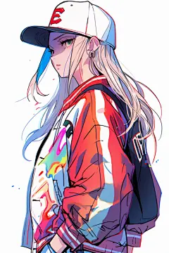 棒球帽女孩图片插画