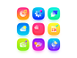 II app theme ui icon star watch video camera calculator health heart cloud sun weather chat message gear settings note music