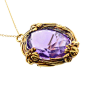 Art Nouveau 14K Gold Iris & Amethyst Pendant Necklace / Brooch image 1
