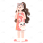 手绘-护肤美妆少女人物插画贴纸4
