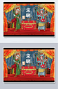 戏台国潮戏曲国粹手绘插画-众图网