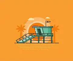 s0256-扁平夏日度假旅游海滨海滩主题EPS矢量海报插画模板素材-淘宝网