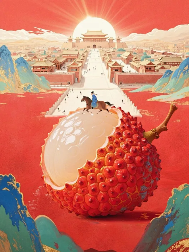 长安的荔枝国风人物插画海报素材-花瓣网