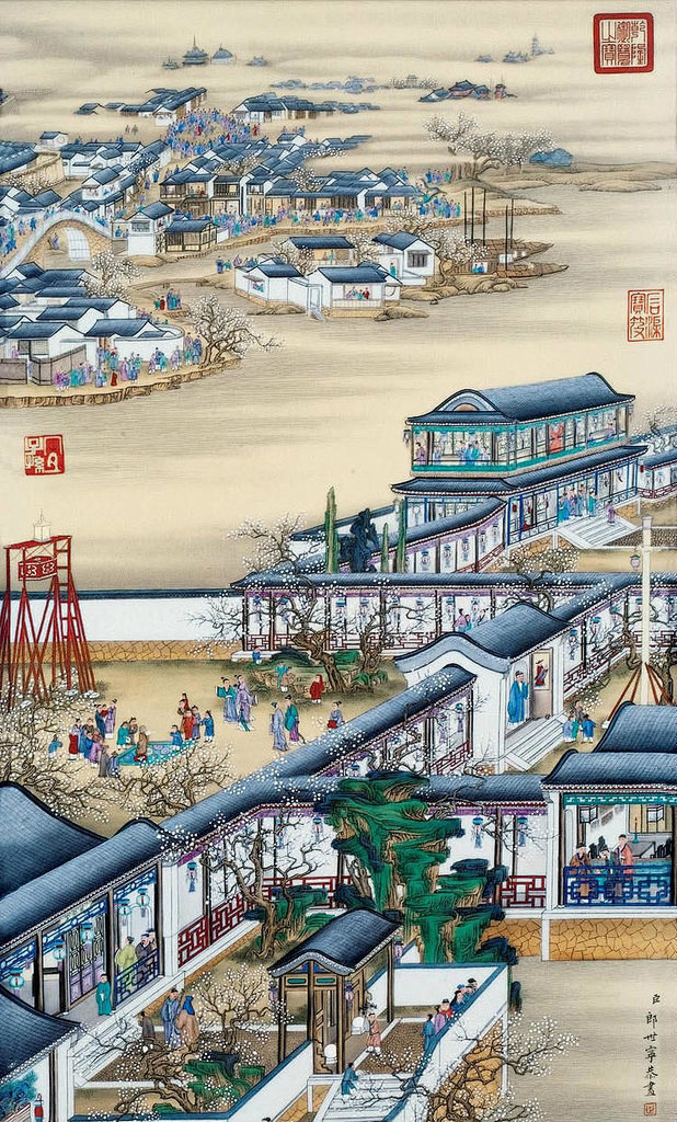 郎世宁《雍正十二月令圆明园行乐图》