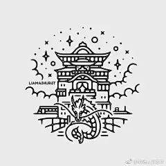 方寸之间有巧思，黑白简笔画欣赏。仔细看，你会发现作者liamashurst画的是宫崎骏的动漫喔。 ​​​

#手帐素材插画手绘##艺术范# ​​​​