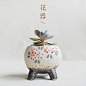 韩系手绘工艺陶瓷盆，手工绘制，精美刻花，出口品质，文艺范十足哦~