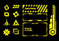 HUD futuristic frame border elements pack caution yellow line cyber sci-fi, icon symbol cyberpunk