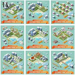 【A1716】eps矢量立体等距轴测城市建筑俯视塔吊沙滩体育场等素材-淘宝网