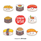 Hand drawn adorable sushi collection