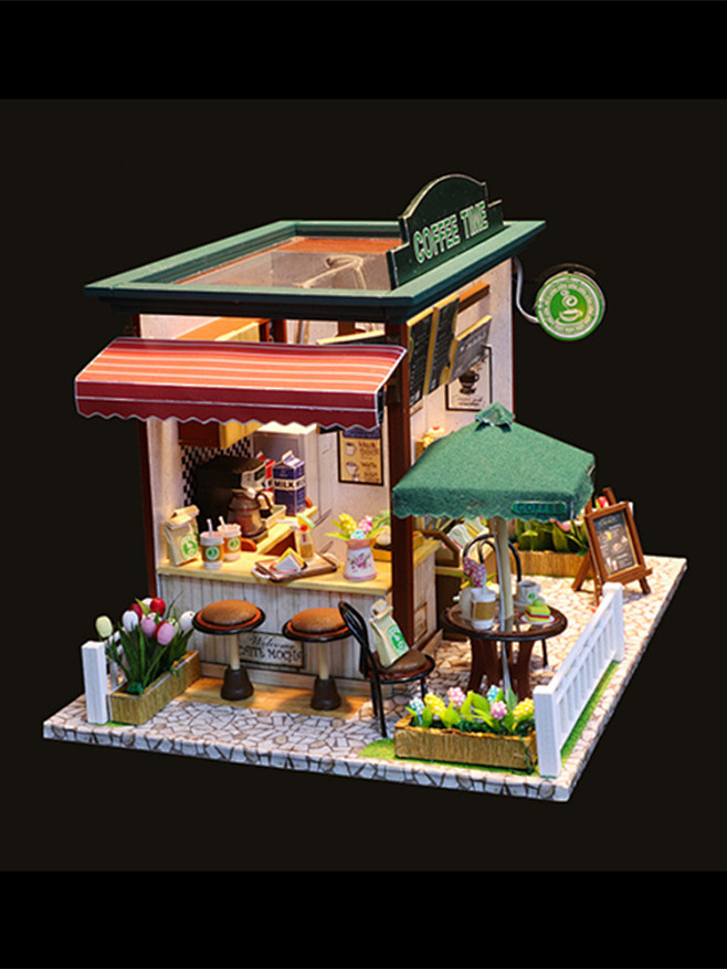 日式diy小屋咖啡屋店铺手工拼装玩具建筑...
