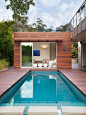 Design ideas for a medium sized modern back rectangular lengths swimming pool in Santa Barbara with decking and a pool house. — Houzz