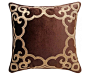 绒布贴皮革绣欧式花纹抱枕 新古典样板间美式沙发靠垫靠包 咖色-淘宝网