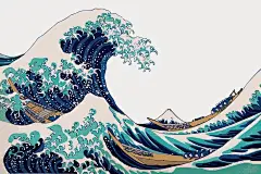 日式 浮世绘 名画 海浪 