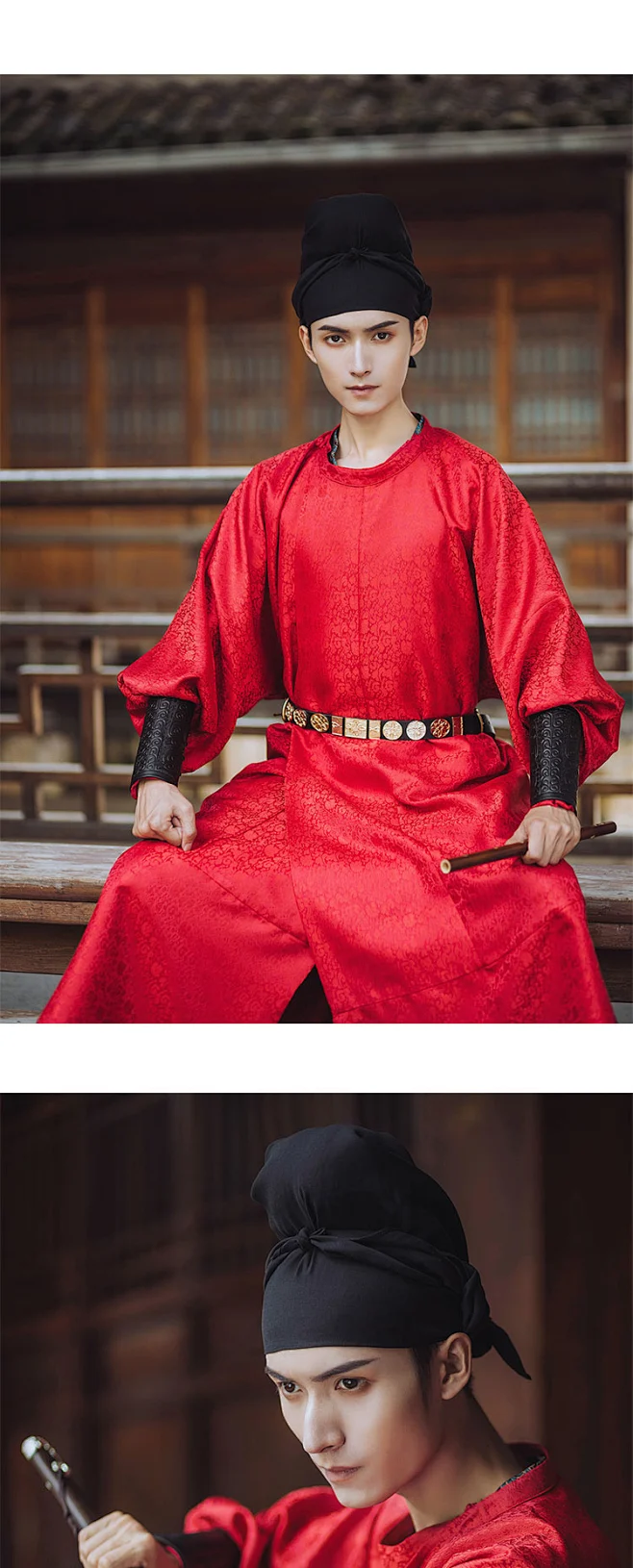 君陈原创唐圆领袍襕袍复原款绯红暗纹提花婚服礼服男装汉服-不退-淘宝网-花瓣网