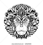 Highly detailed abstract ornate zentagle monkey vector illustration. Mask monkey with ethnic motifs. Hand drawn black and white graphics. Tattoo design, poster, print, T-shirt, greeting card