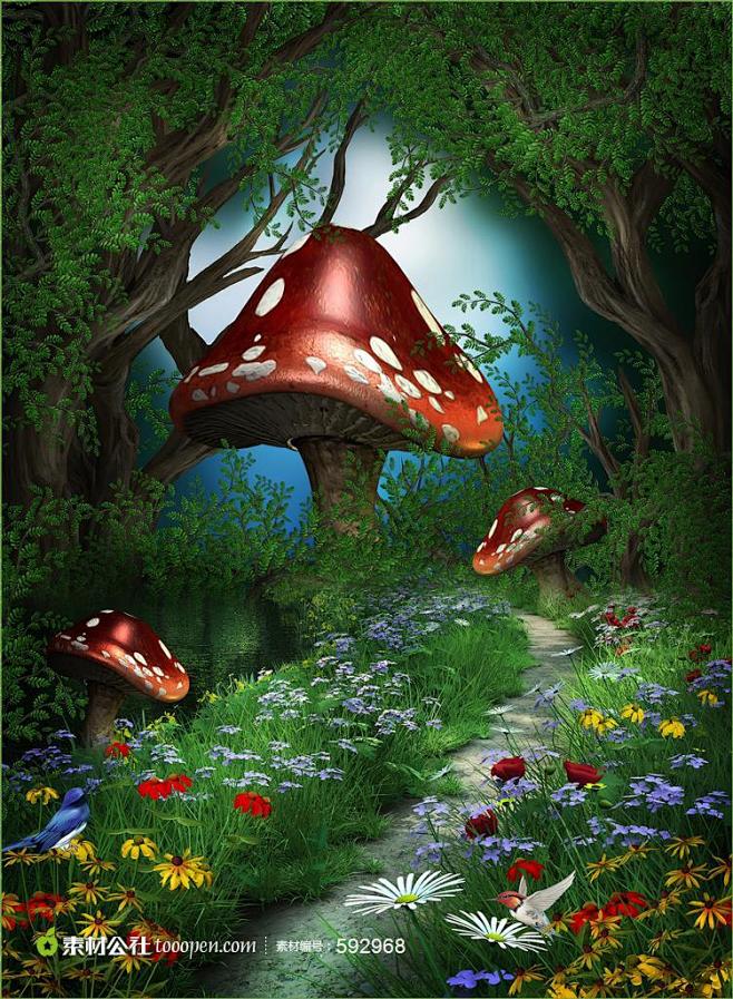 影楼摄影卡通蘑菇童话写真背景