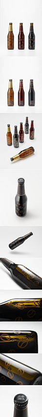 【咖啡啤酒】这是来自日本的设计事务所 nendo 为慈善项目’咖啡啤酒’设计完成的一系列啤酒瓶。该设计使用啤酒厂已有的酒瓶以降低成本，同时在酒瓶的外表面上粘贴咖啡豆形状的标签以获得该项目所应有的品牌形象。http://bit.ly/1ep3v7n