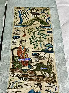 清代 打籽绣 盘金绣“鹿车共挽”刺绣画一对！_2_Song 瑞典_来自小红书网页版