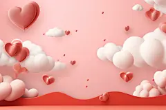 情人节粉红心形云朵白云模拟图