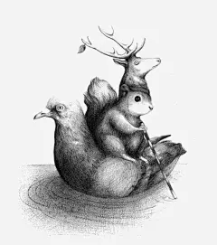 黑白动物免抠素材_新图网 https://ixintu.com 动物 卡通 可爱 手绘 插画 松鼠 鹿