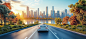 kimberly_gk680_A_white_car_driving_on_the_highway_in_a_cartoon__b