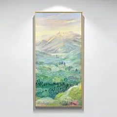 奶油风入户玄关装饰画手绘油画日照金山风景轻奢法式走廊过道挂画-tmall.com天猫