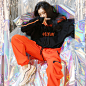 男女hiphop嘻哈国潮束脚显瘦长裤潮牌运动裤街舞宽松橙色情侣裤子-淘宝网