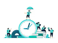 计算学生学习时间选择和规划教育时间框架矢量插画