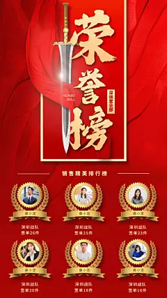 喜报表彰销售精英荣誉榜手机海报