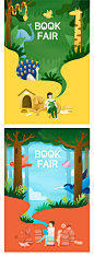 教育学习图书馆阅读读书会爱好户外休闲动物森林插画PSD设计素材-淘宝网
