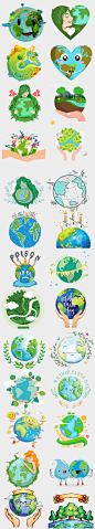 手绘卡通绿色节能环保世界地球日免扣素材
