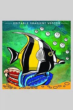 绿色清新高端大气创意海洋生物插画
