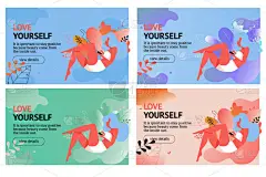 一套女横幅。登陆页、网站、演示文稿或横幅模板。数码传单,也可以是平面广告.矢量说明.