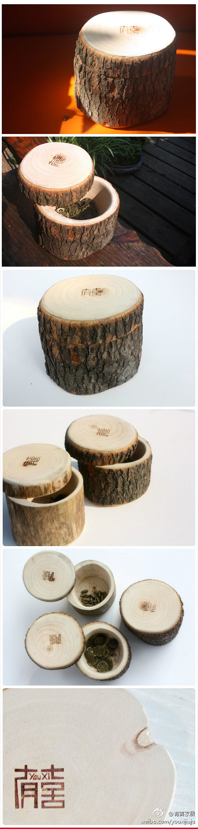 “树墩”香樟木盒。旋盖设计，敦实可爱，可...