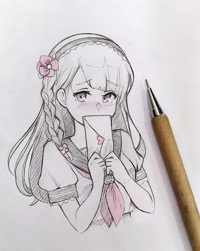 meiririh动漫少女少年马克笔水彩彩铅手绘漫画二次元萌系素描素材