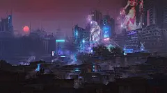 Cyberpunk Rooftop View , Donglu Yu : A demo painting done for my CGPB mentorship students under the cyberpunk theme. Hope you enjoy. &lt;br/&gt;Follow me on Instagram for more updates! @donglulittlefish