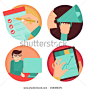 Vector set of business concepts - advertising, agreement, development - in flat retro style - stock vector