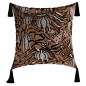 Modern Orange Cushion, Artistic Tiger Pattern Velvet Pillow Black Fringes Tassel