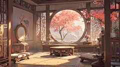 AI国风场景素材 华丽古风室内场景背景插画影视游戏概念设计资源-淘宝网