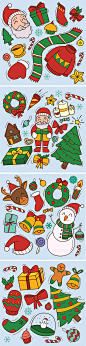 可爱卡通圣诞节礼物圣诞老人雪人圣诞树插画元素AI矢量设计素材-淘宝网