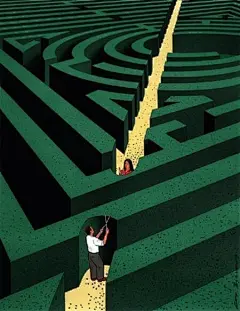风格干净简洁讽刺性插画设计，法国艺术家来自Guy Billout ​（转） ​​​​