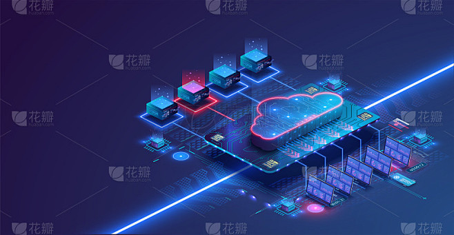 数据中心等距概念。带有硬件机架或web托...